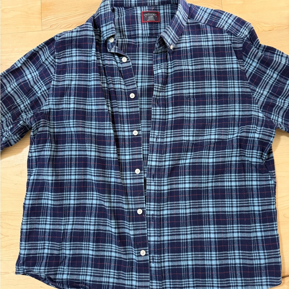 UNTUCKit Navy and Light Blue Plaid Shirt flannel